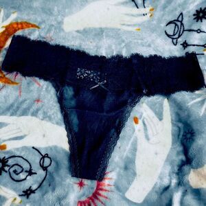 SALE Deep Navy Blue Sheer Lace Thong Panty